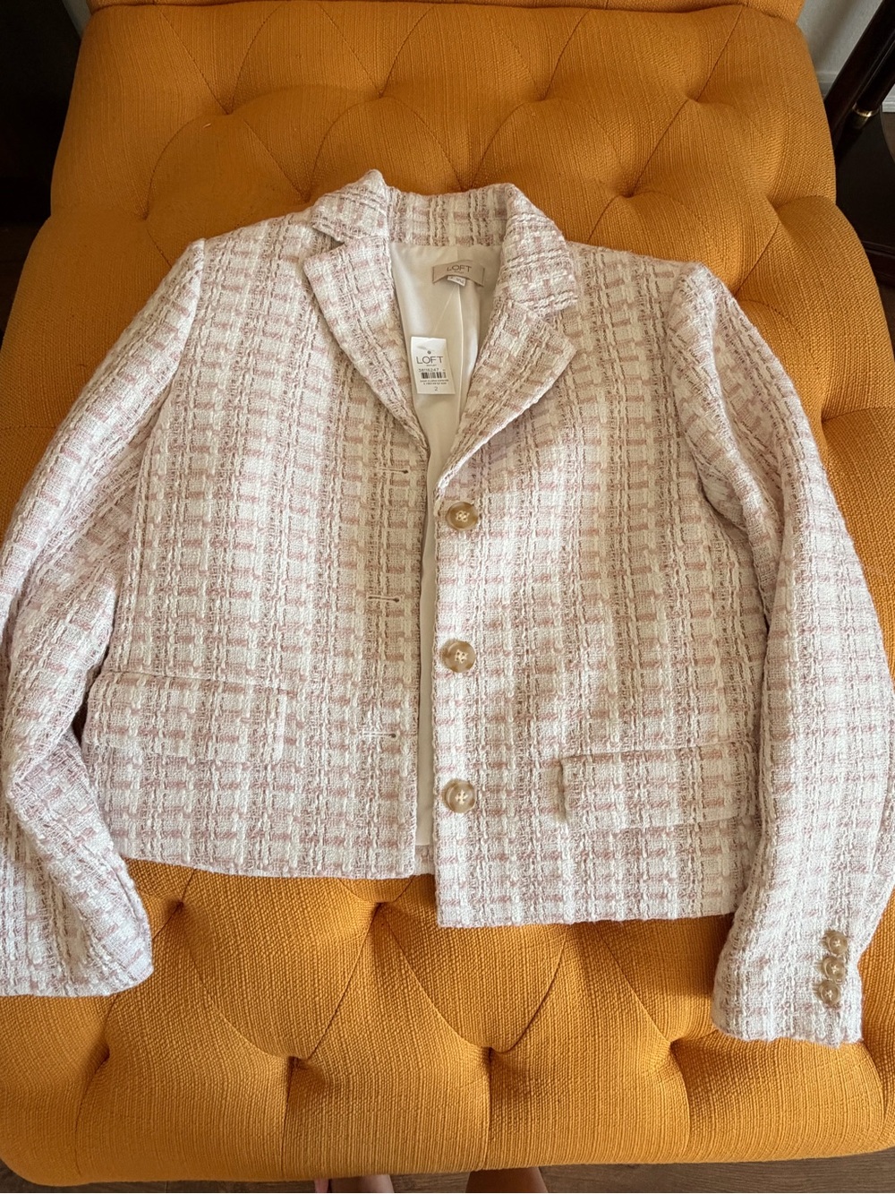 LOFT Pink and Cream Tweed Blazer Jacket